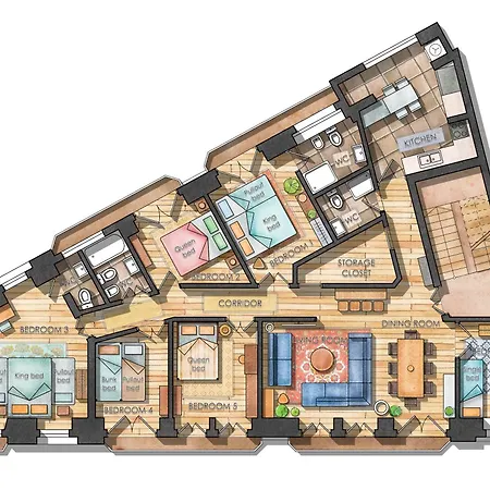 Bright City Center, 10M From Subway, 6 Rooms, Up To 20 Ppl-2